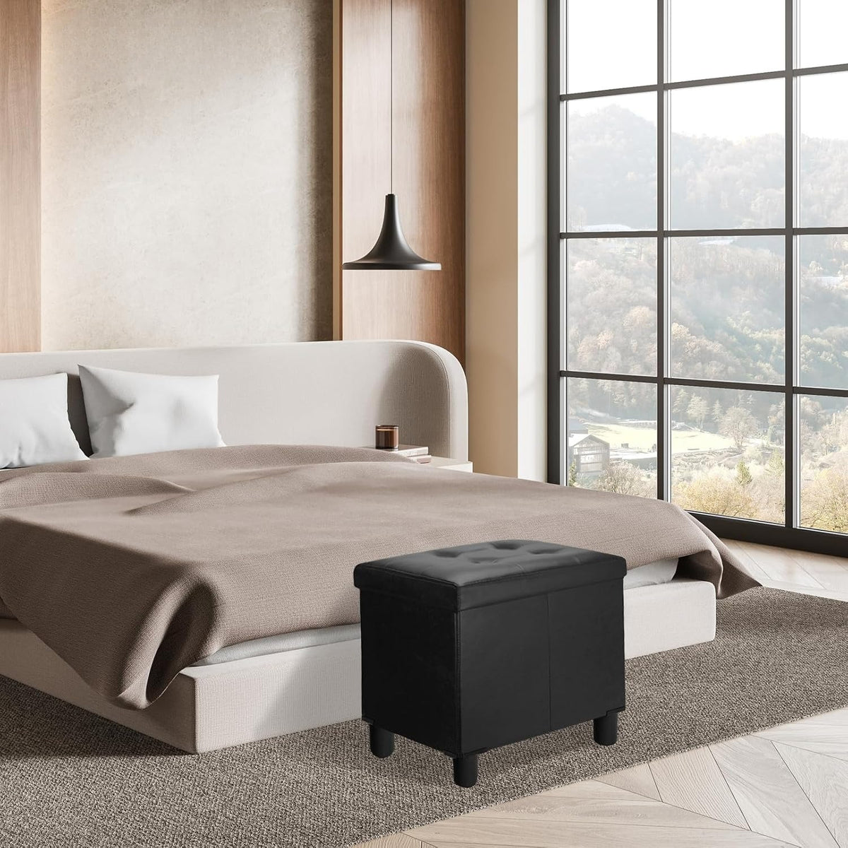 Faux Leather Cube Storage Ottoman