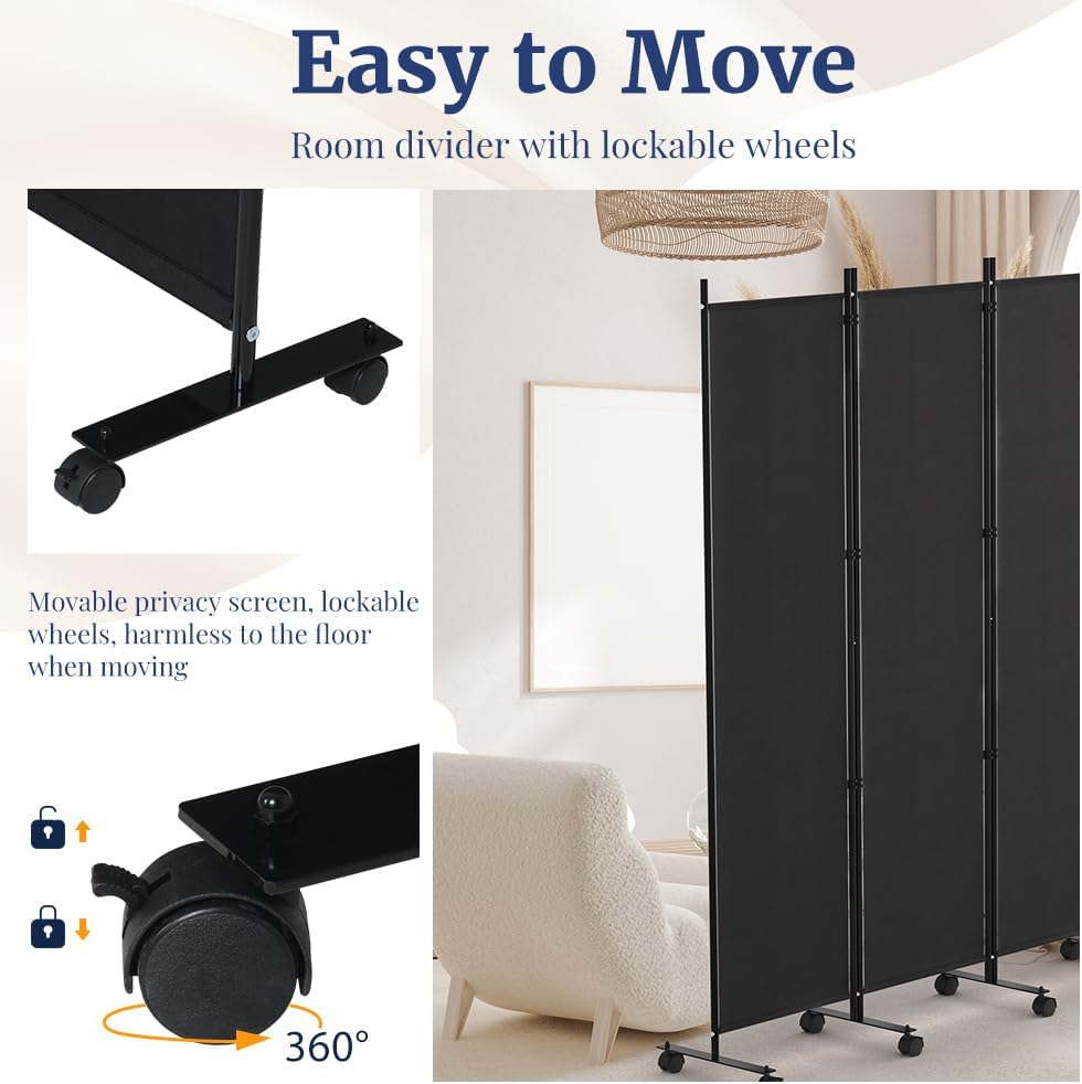 Rolling 6-Panel Folding Room Divider