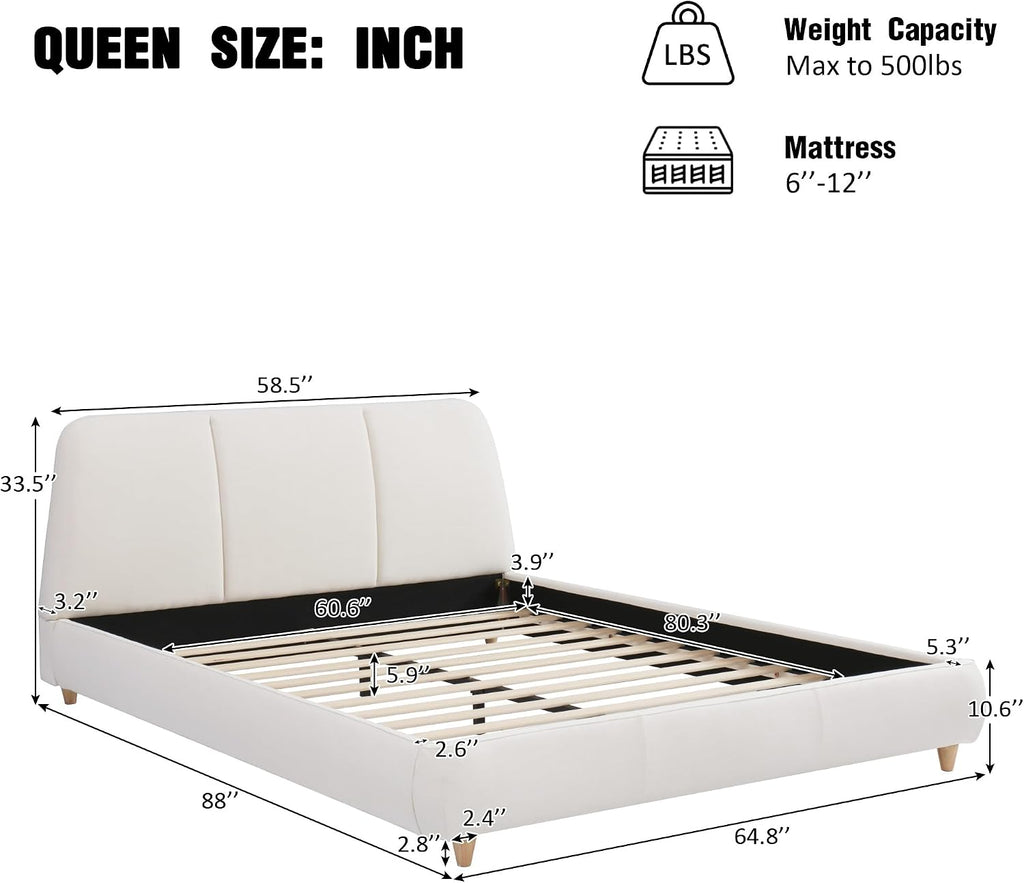 Linen Queen Curved Platform Bed