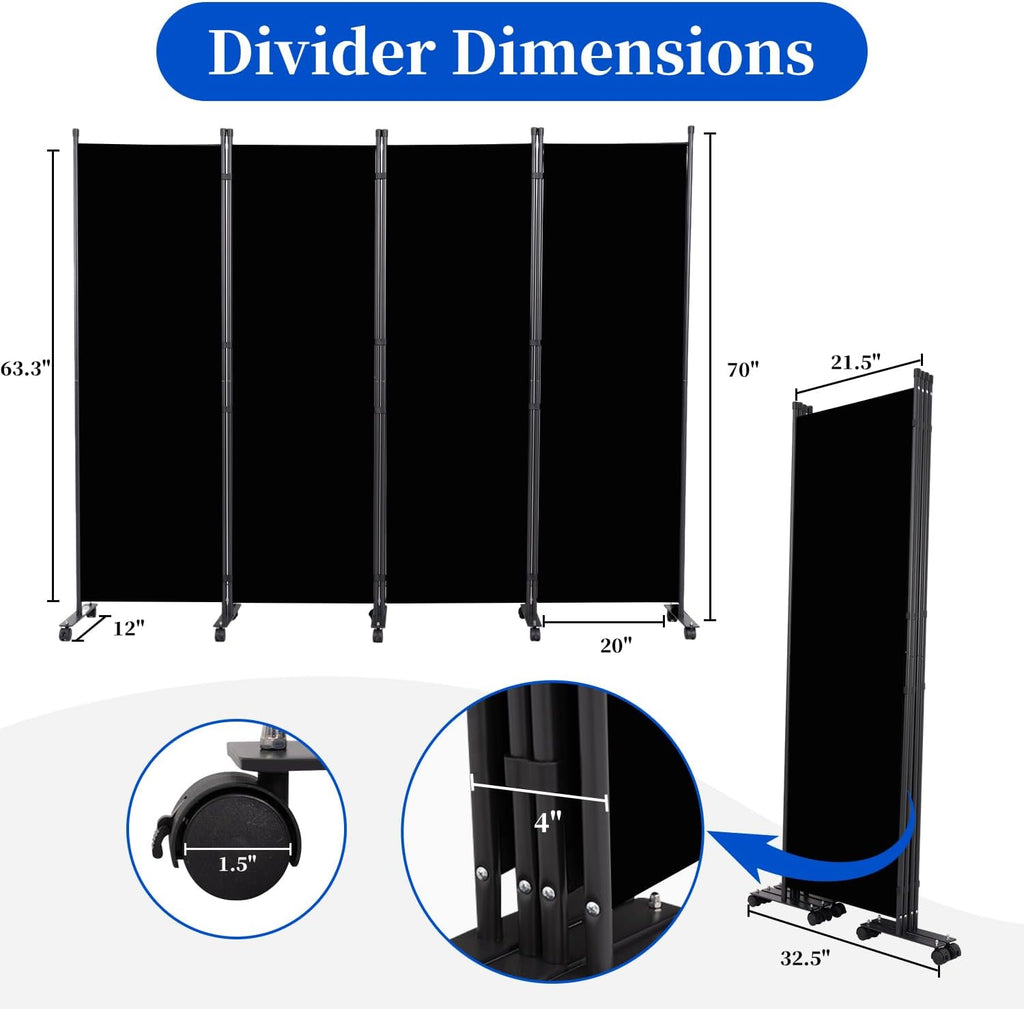 4-Panel Rolling Folding Room Divider