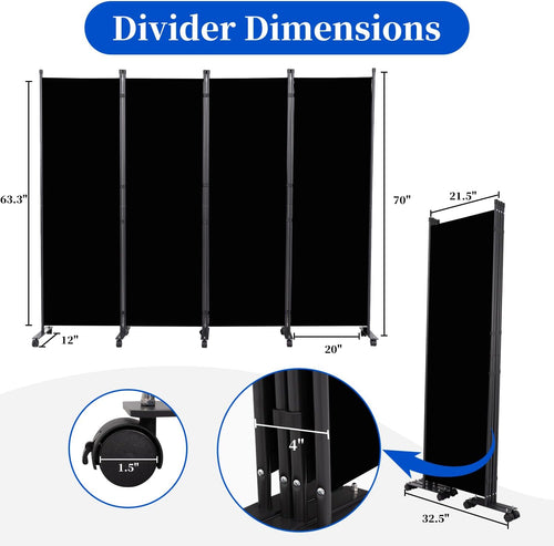 4-Panel Rolling Folding Room Divider