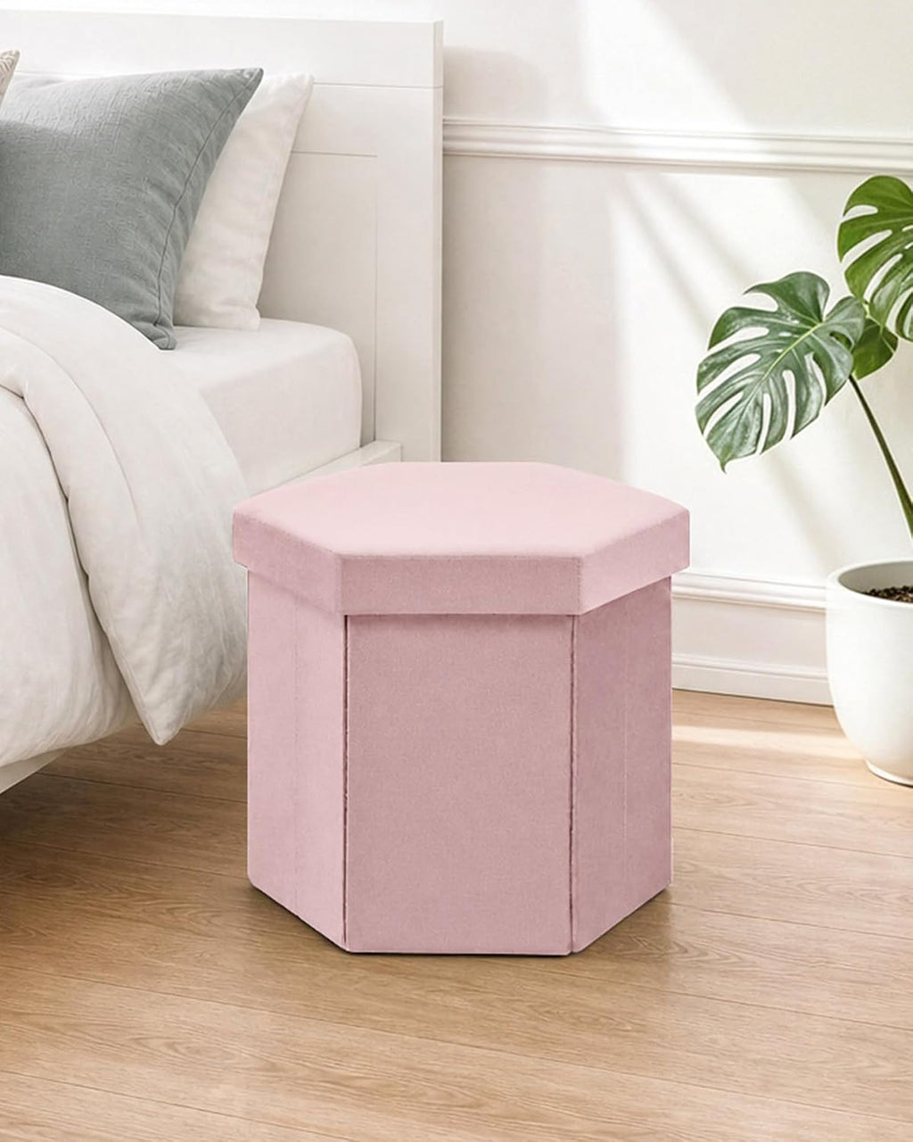 Velvet Hexagon Storage Ottoman