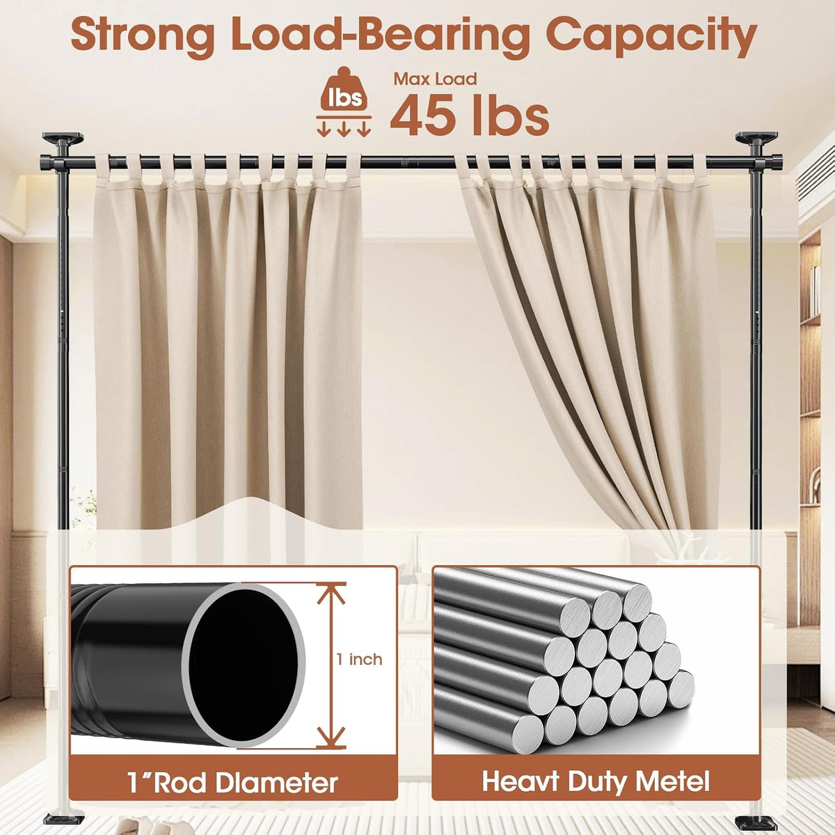 Tension Rod Freestanding Room Divider