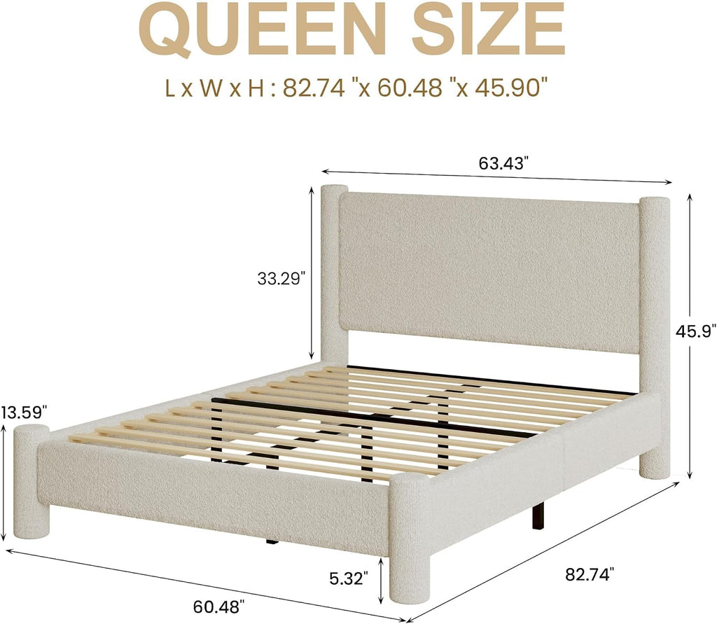 Boucle Queen Upholstered Platform Bed