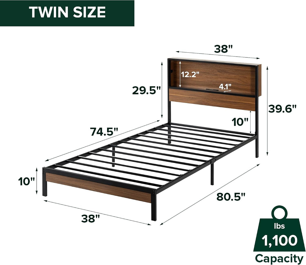 LED USB Twin Storage Bed Frame