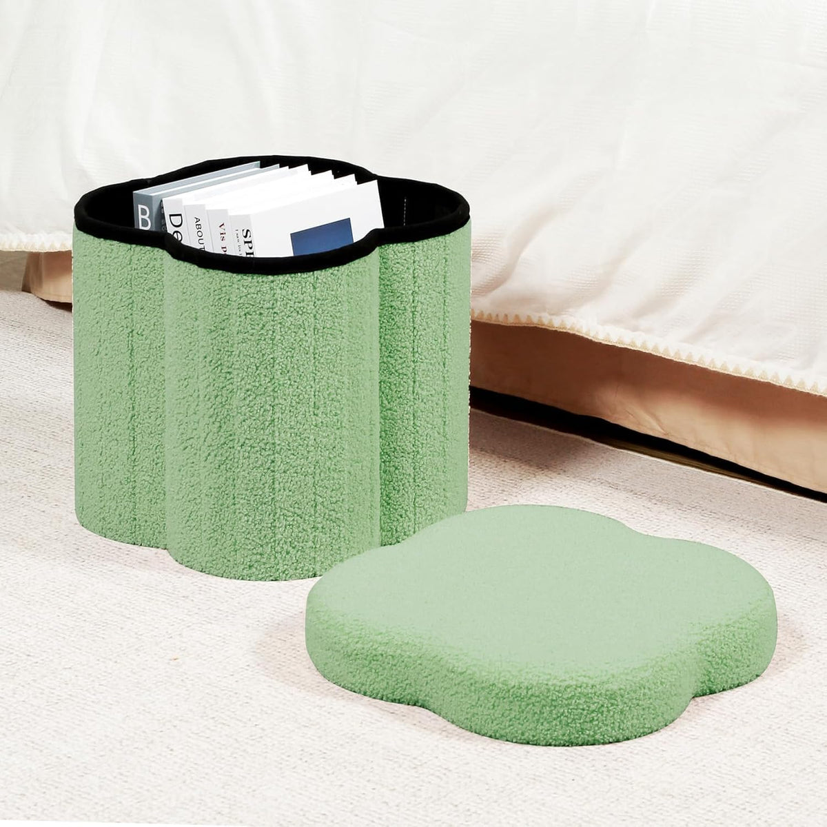 Teddy Fur Flower Storage Ottoman