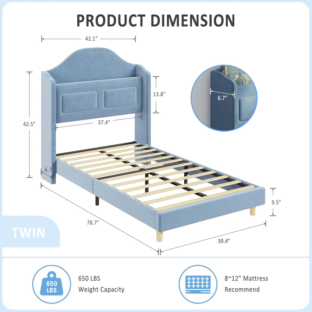LED Velvet Twin Kids Platform Bed