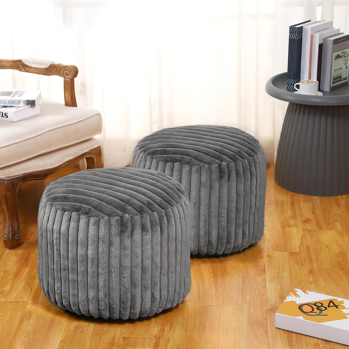 Faux Fur Empty Pouf Covers Set