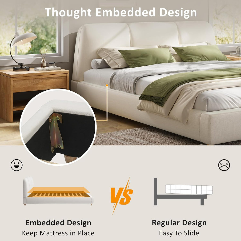 Linen Queen Curved Platform Bed