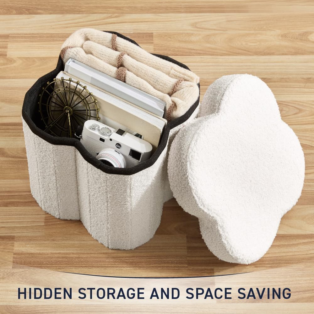 Boucle Flower Storage Ottoman Cube