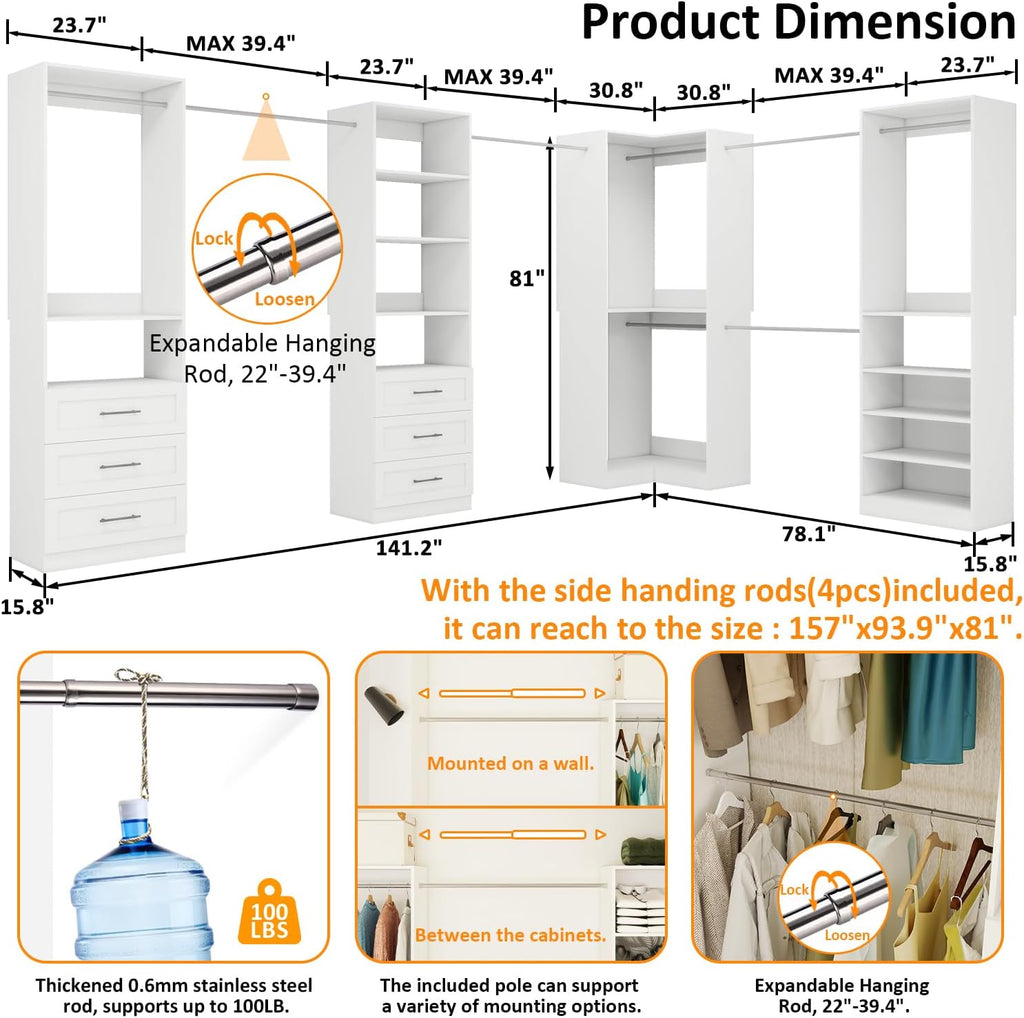 Corner Walk-In Wood Closet Organizer