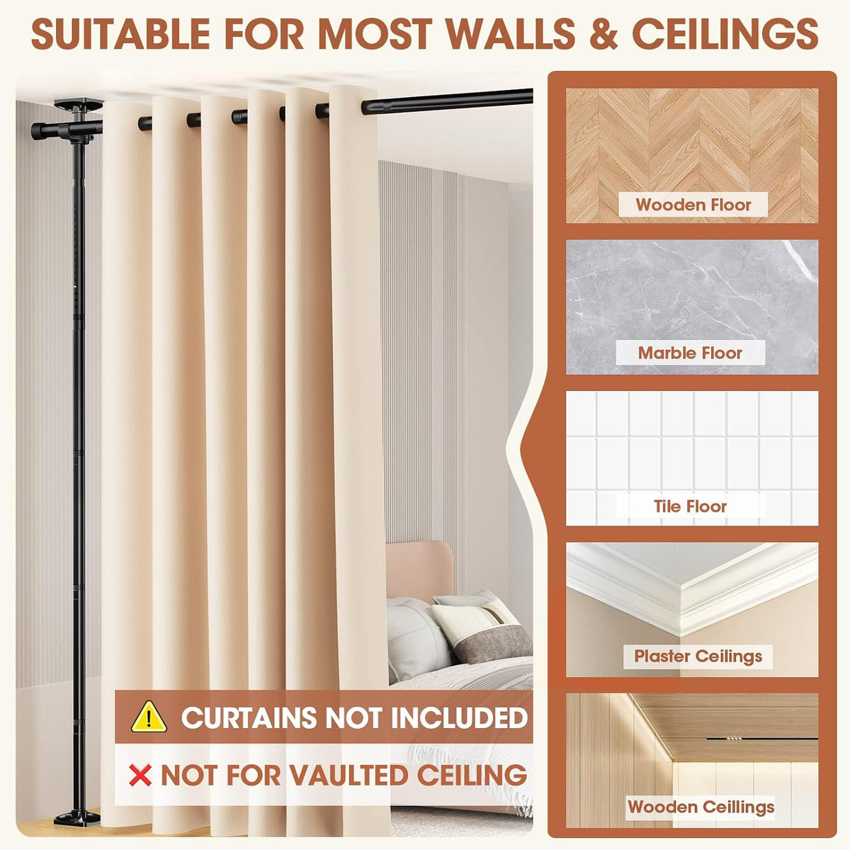 Tension Rod Freestanding Room Divider
