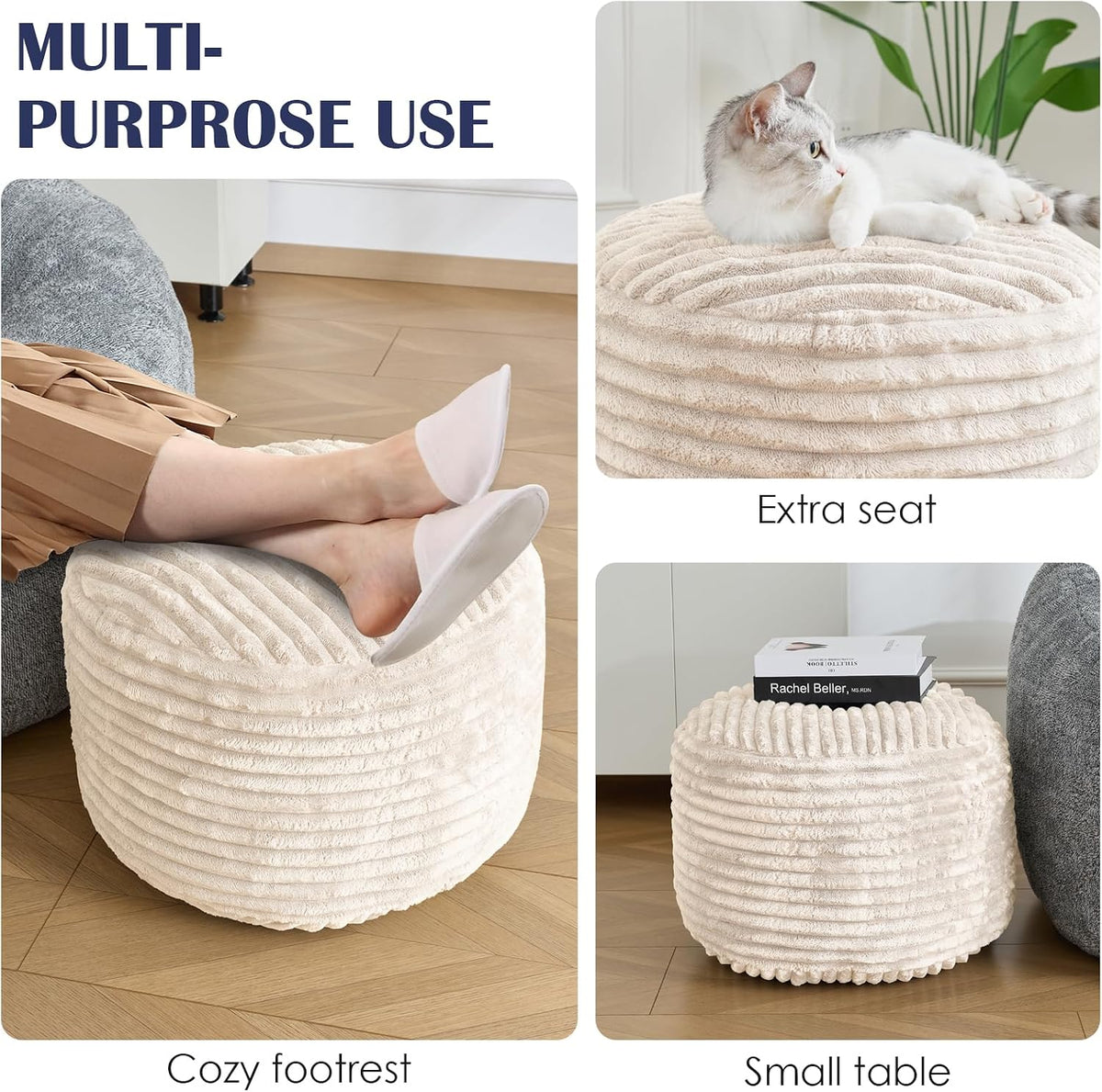 Corduroy Round Foam Storage Pouf