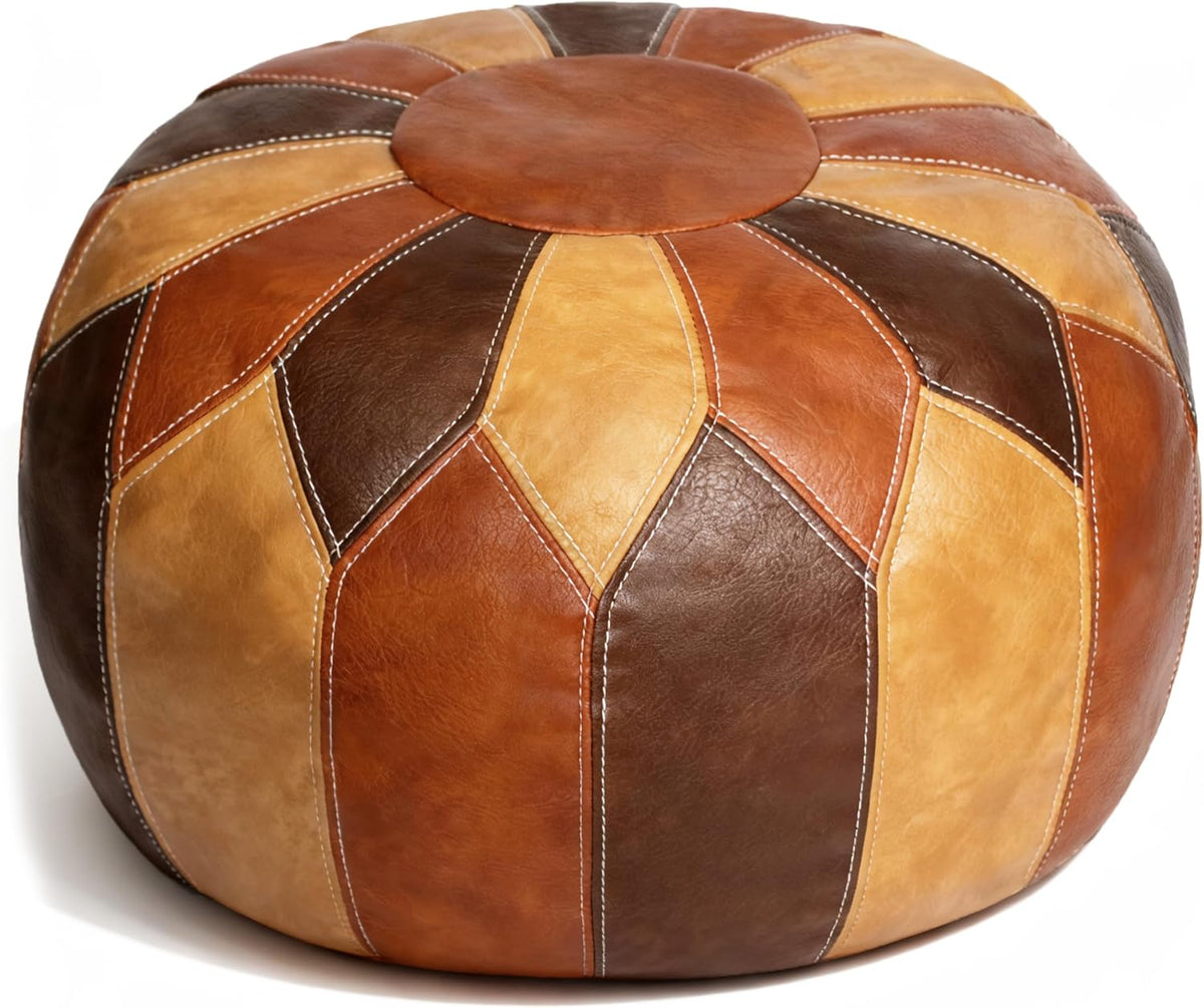 Boho Leather Round Pouf Cover