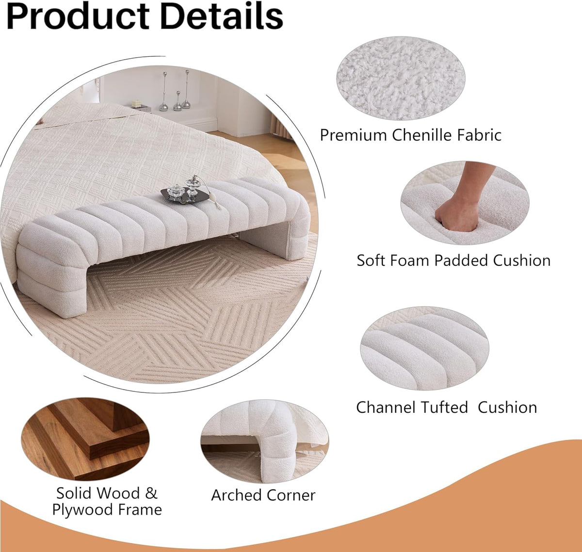 Tufted Chenille Arched Ottoman Bench