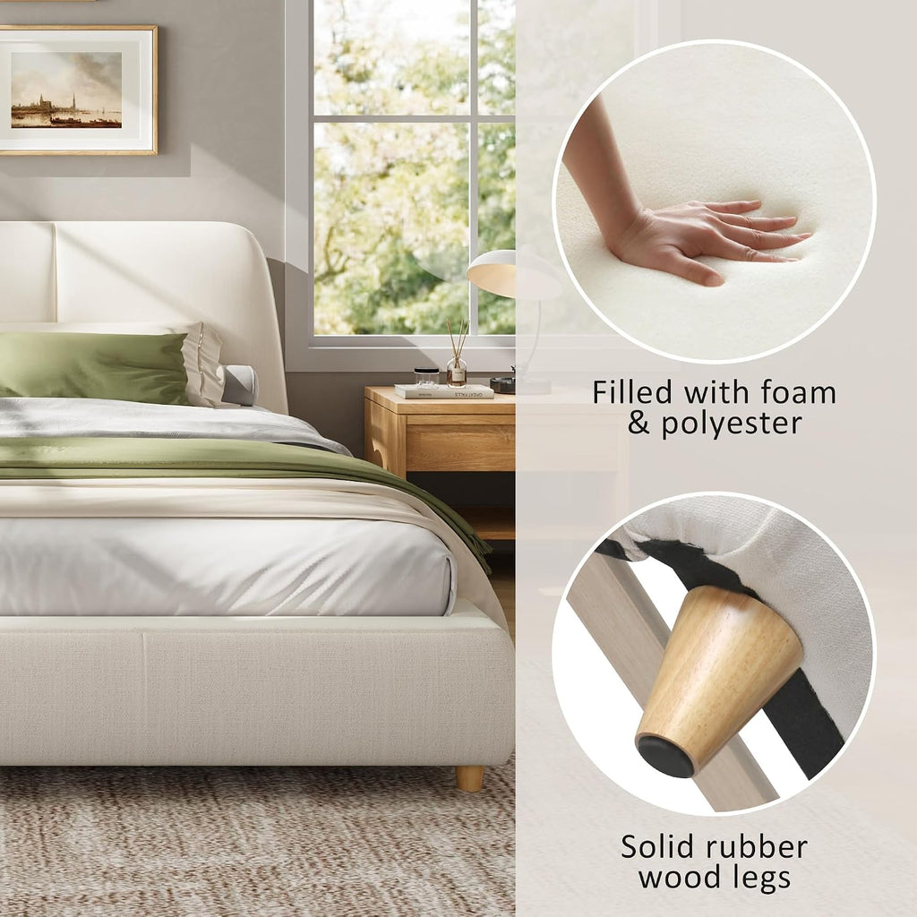 Linen Queen Curved Platform Bed