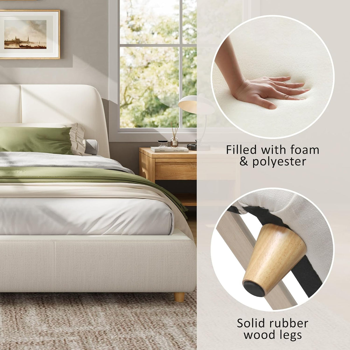 Linen Queen Curved Platform Bed