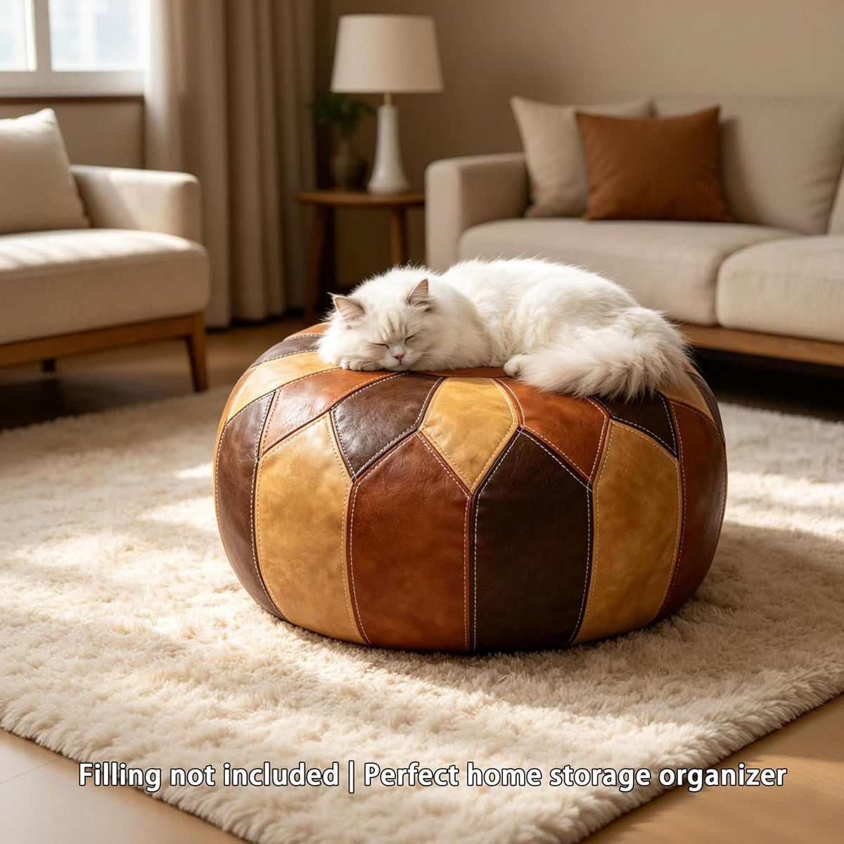 Boho Leather Round Pouf Cover