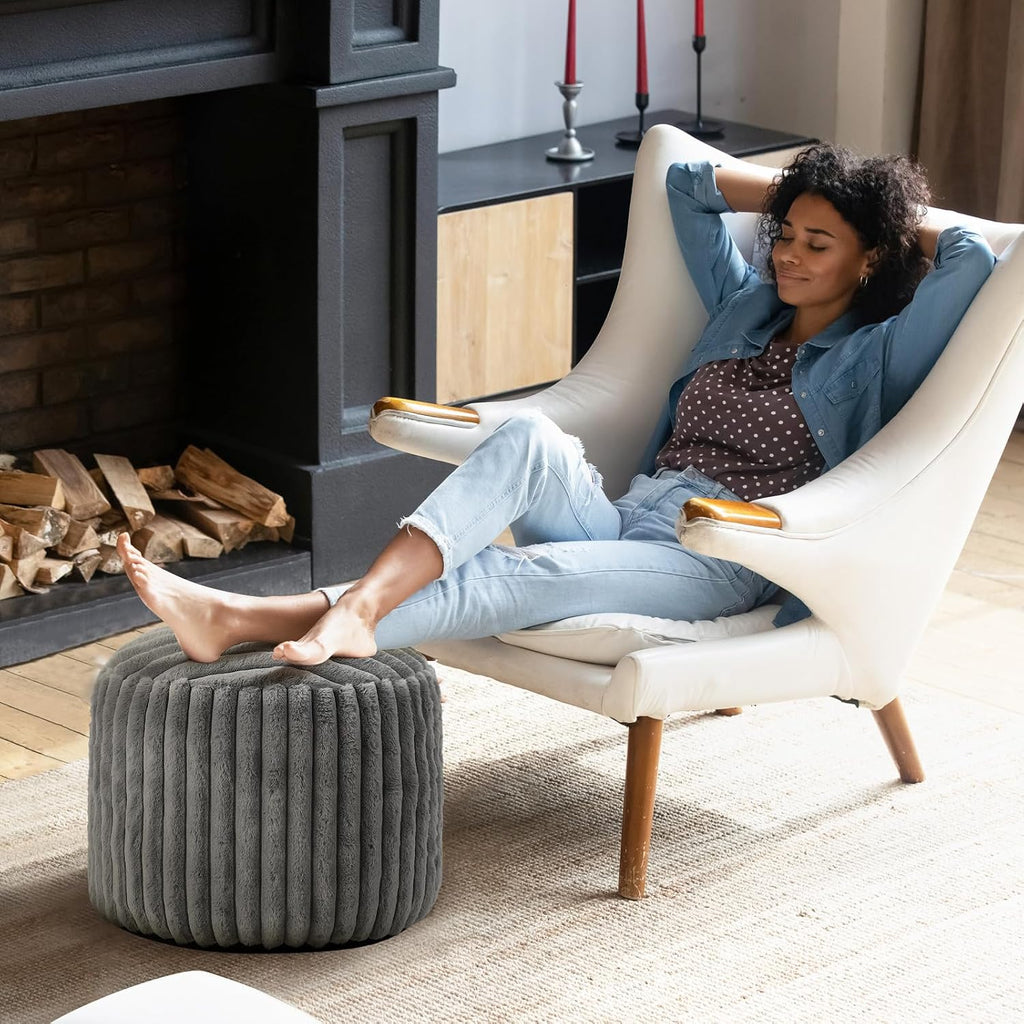 Faux Fur Empty Pouf Covers Set