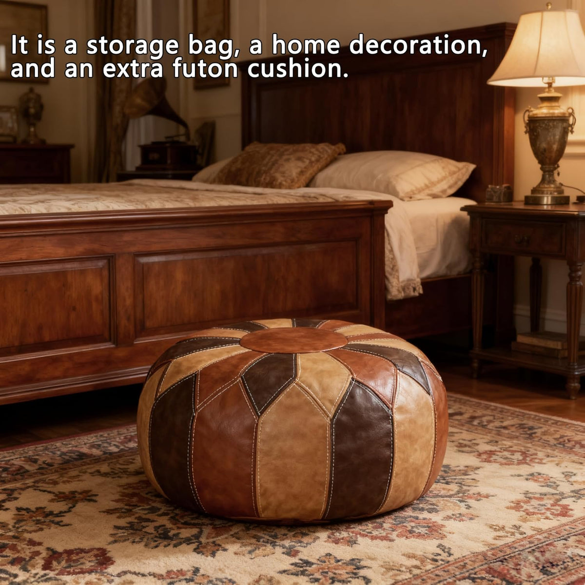Boho Leather Round Pouf Cover