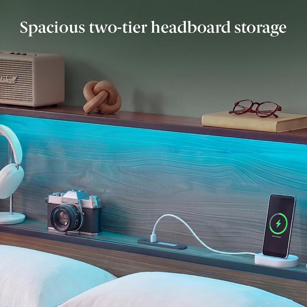 LED USB Twin Storage Bed Frame