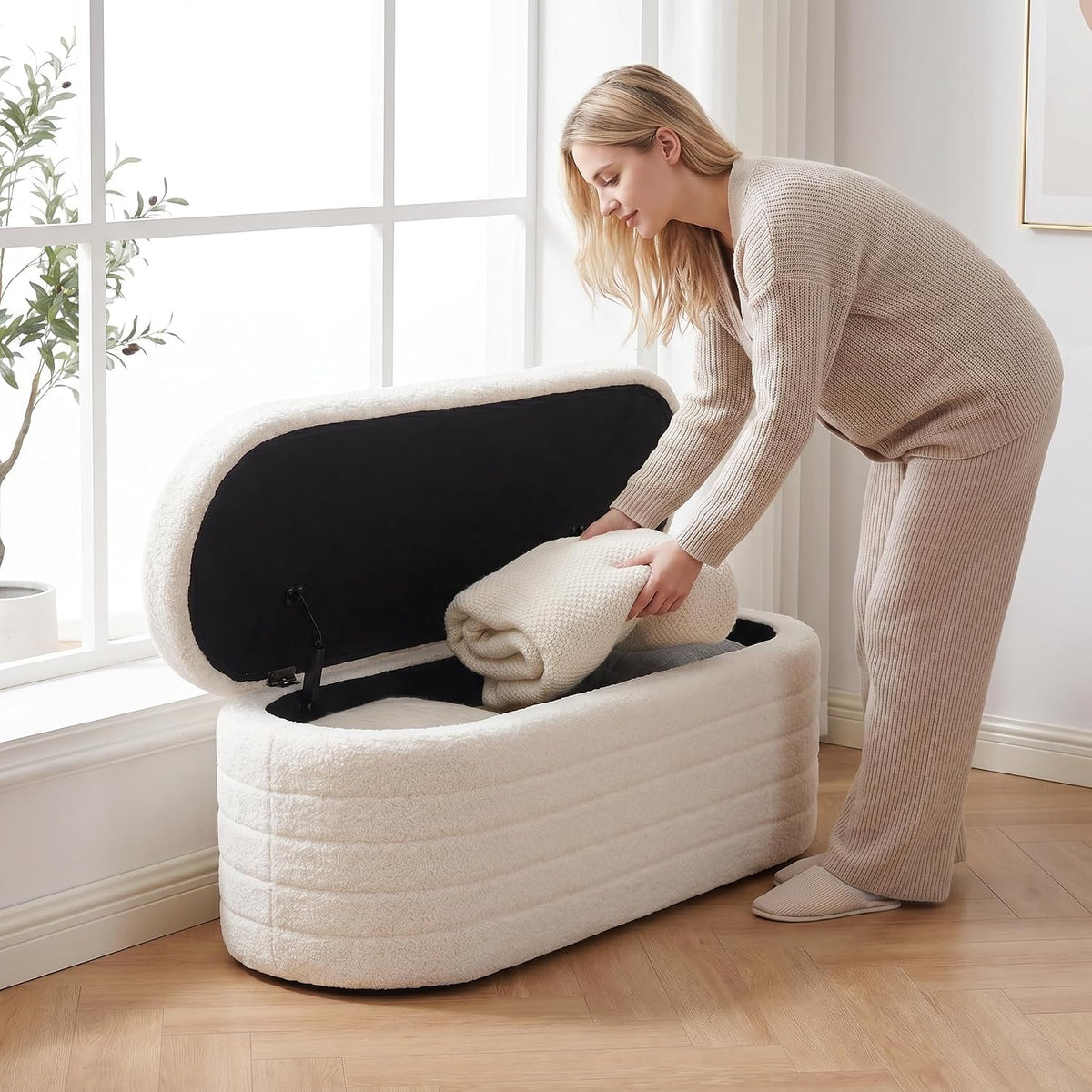 Sherpa Oval Storage Ottoman Bench