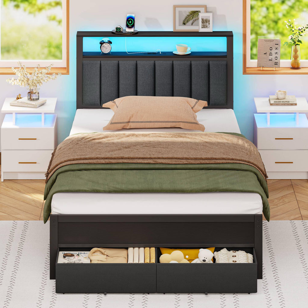 LED Storage Twin Metal Bed Frame