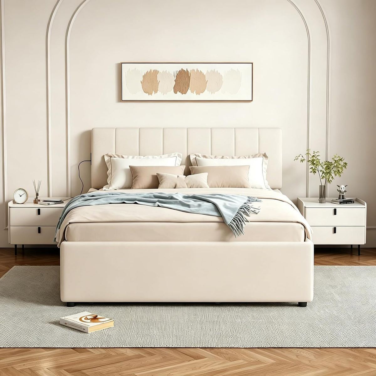 Chenille Full LED Trundle Bed Frame