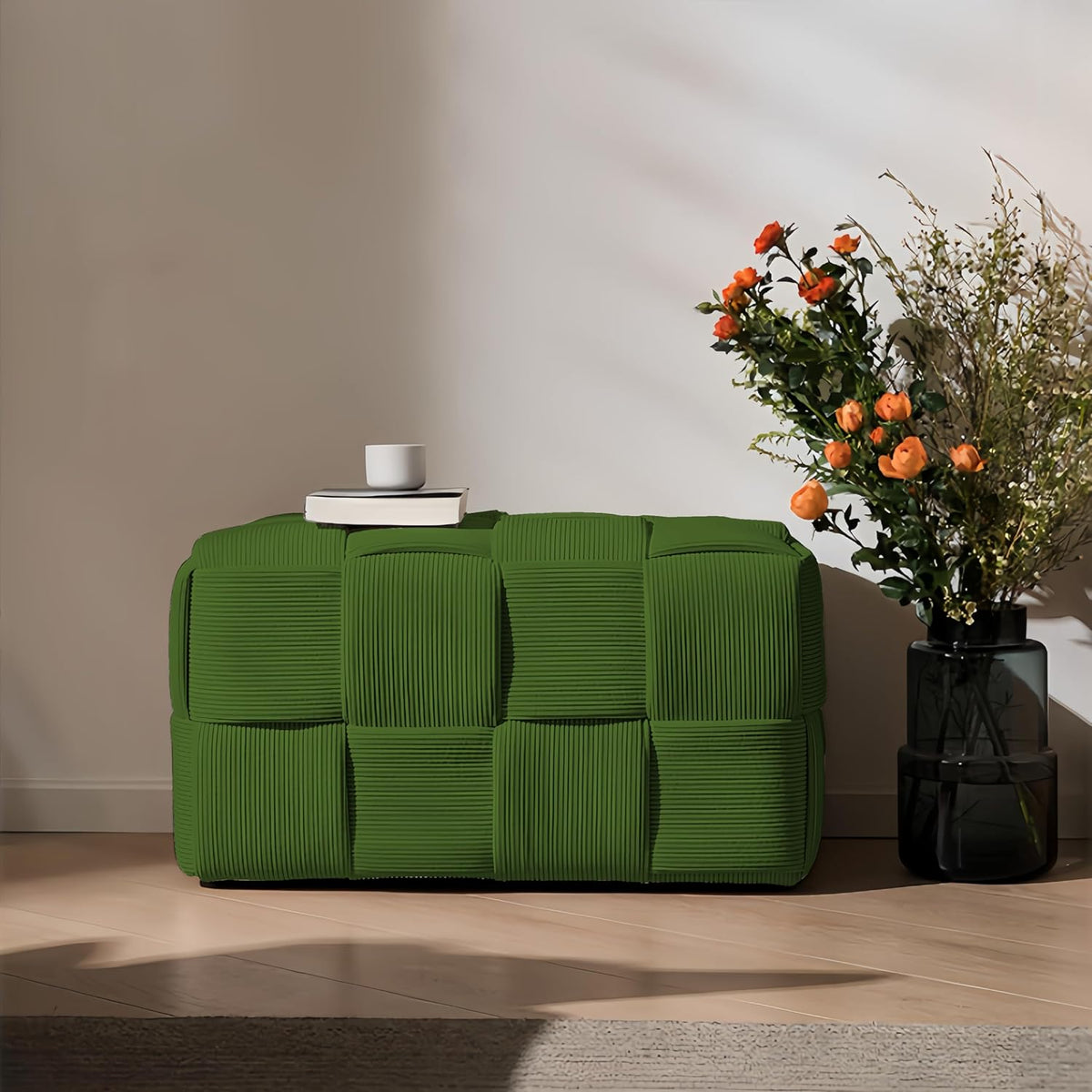Woven Corduroy Rectangular Ottoman