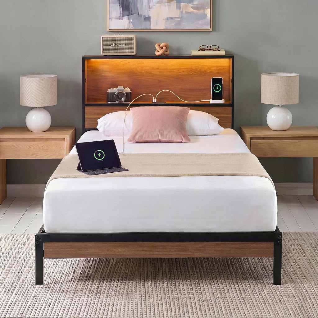 LED USB Twin Storage Bed Frame