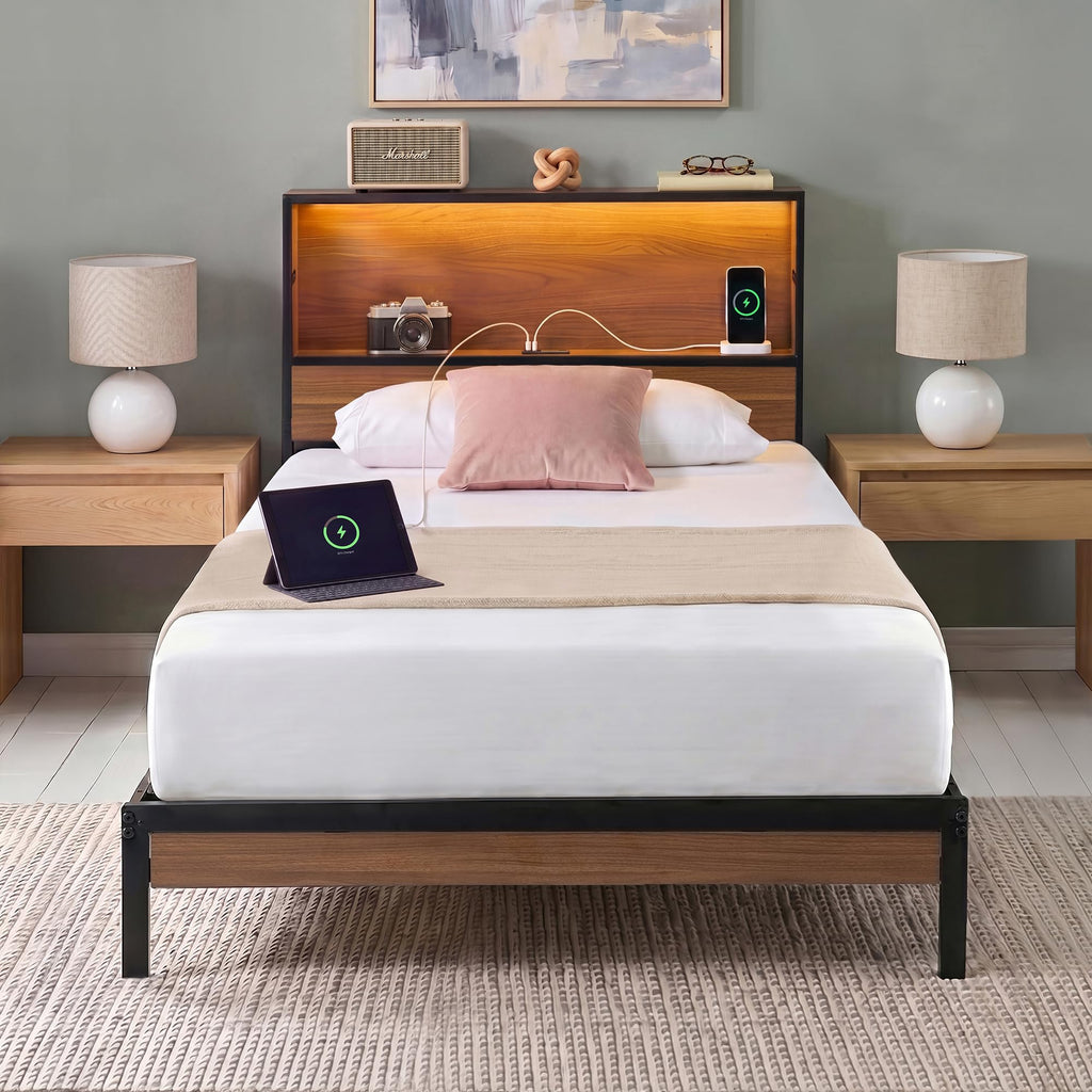 LED USB Twin Storage Bed Frame