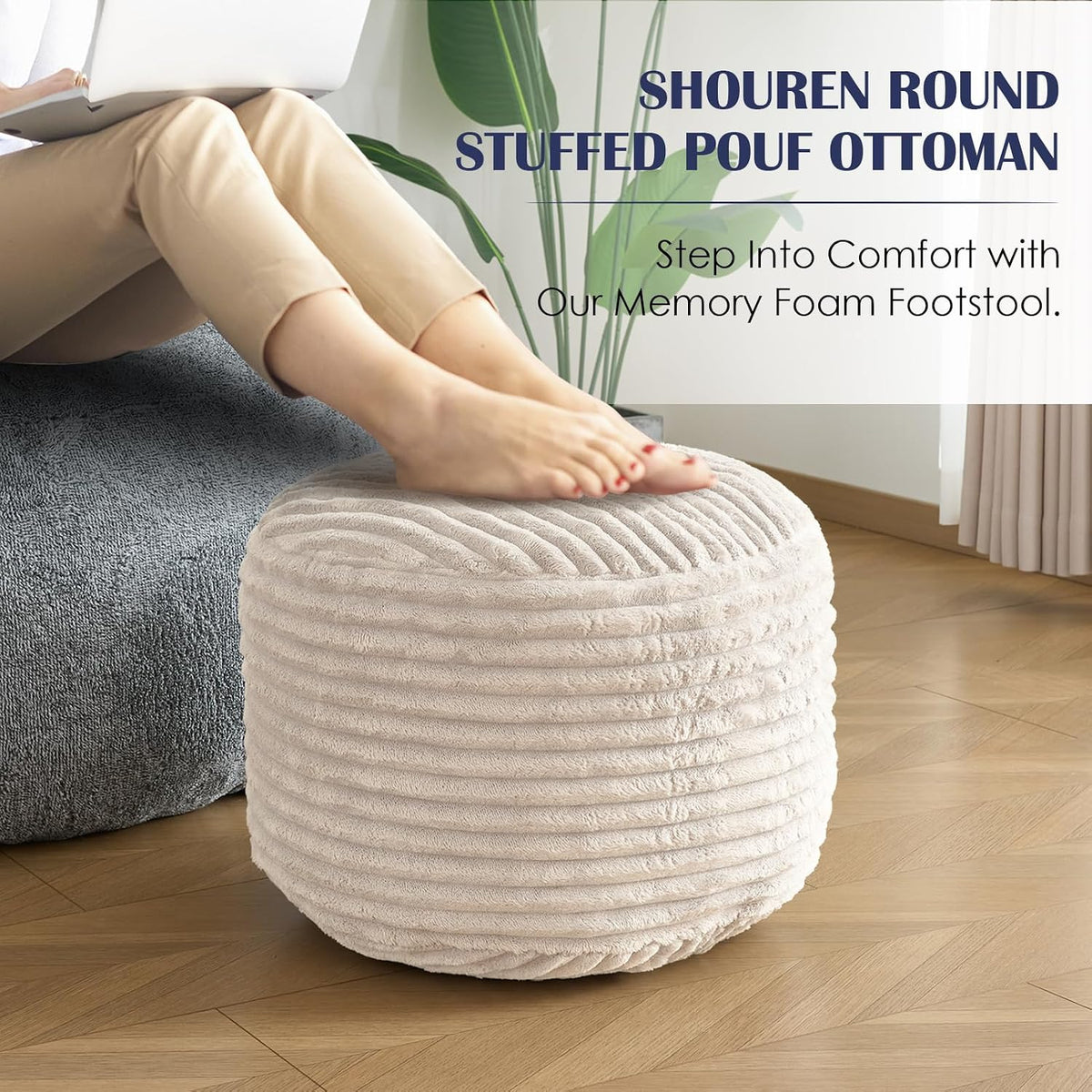 Corduroy Round Foam Storage Pouf
