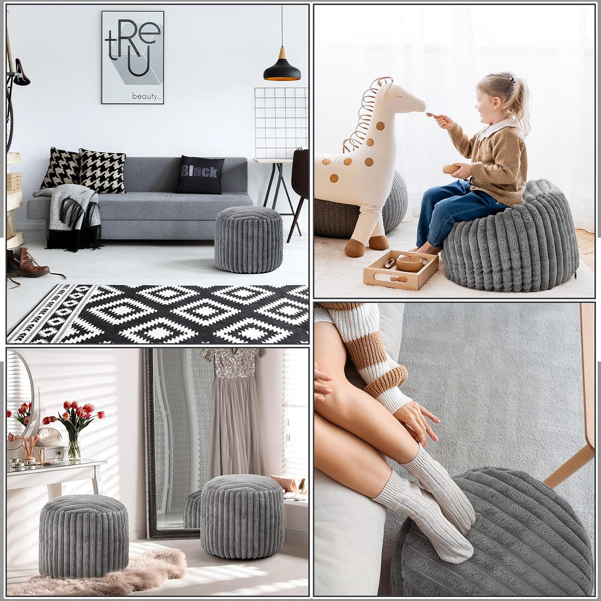 Faux Fur Empty Pouf Covers Set