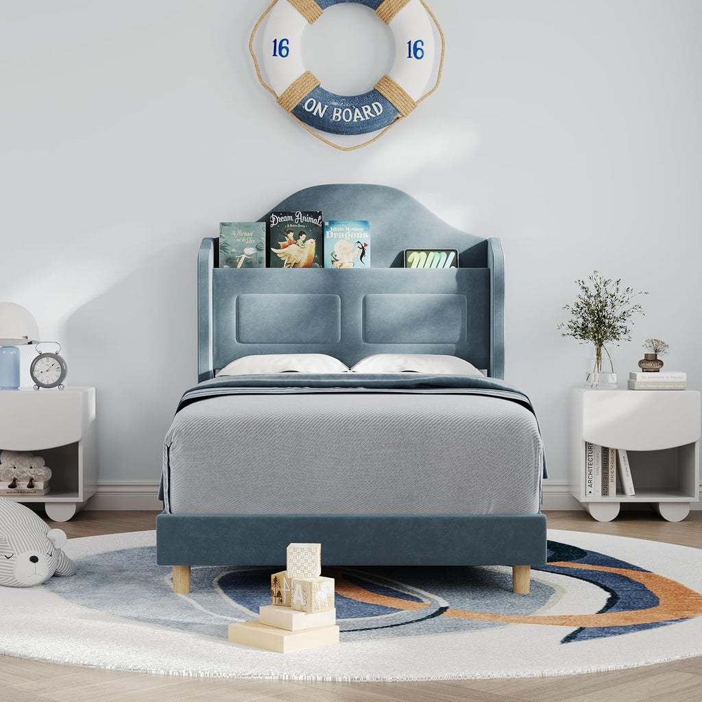 LED Velvet Twin Kids Platform Bed