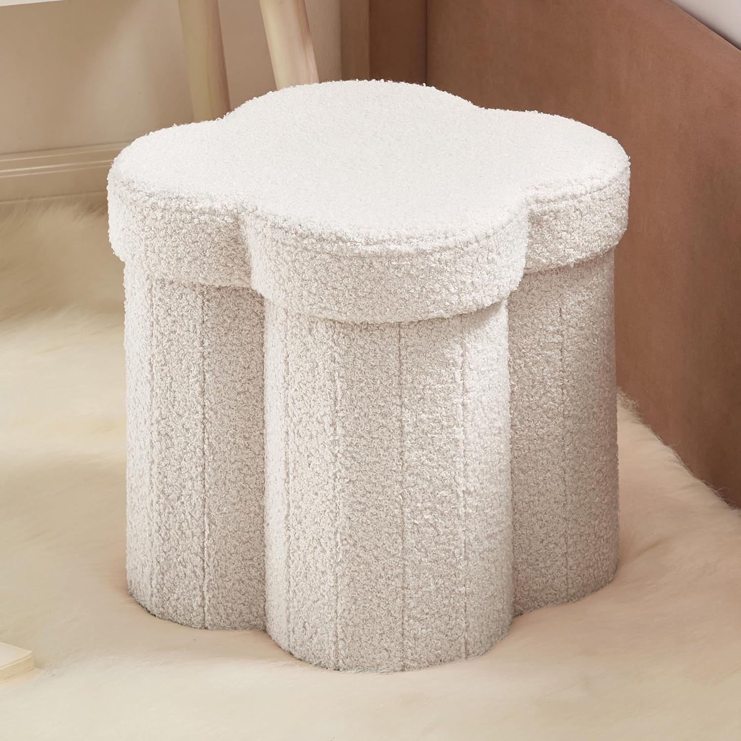 Boucle Flower Storage Ottoman Cube