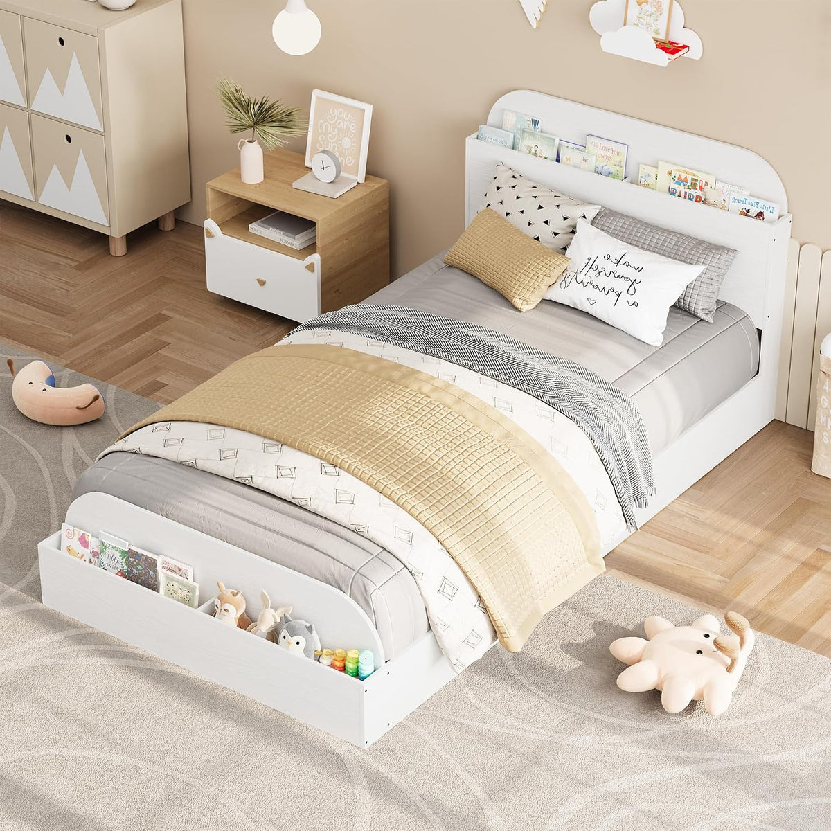 Storage Headboard Twin Low Platform Bed
