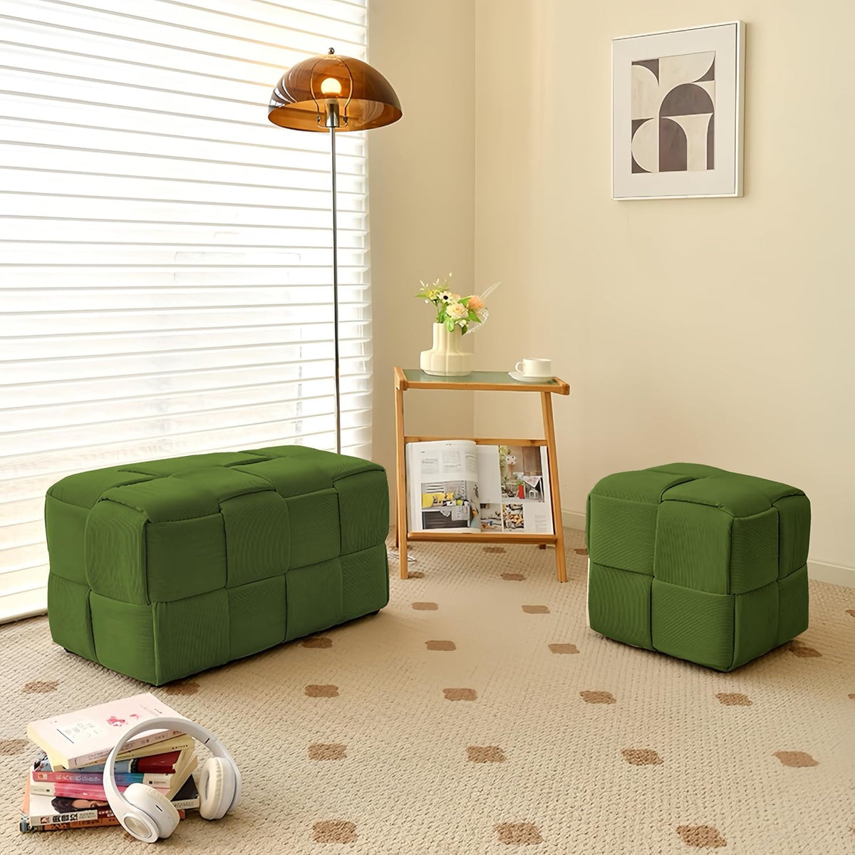 Woven Corduroy Rectangular Ottoman