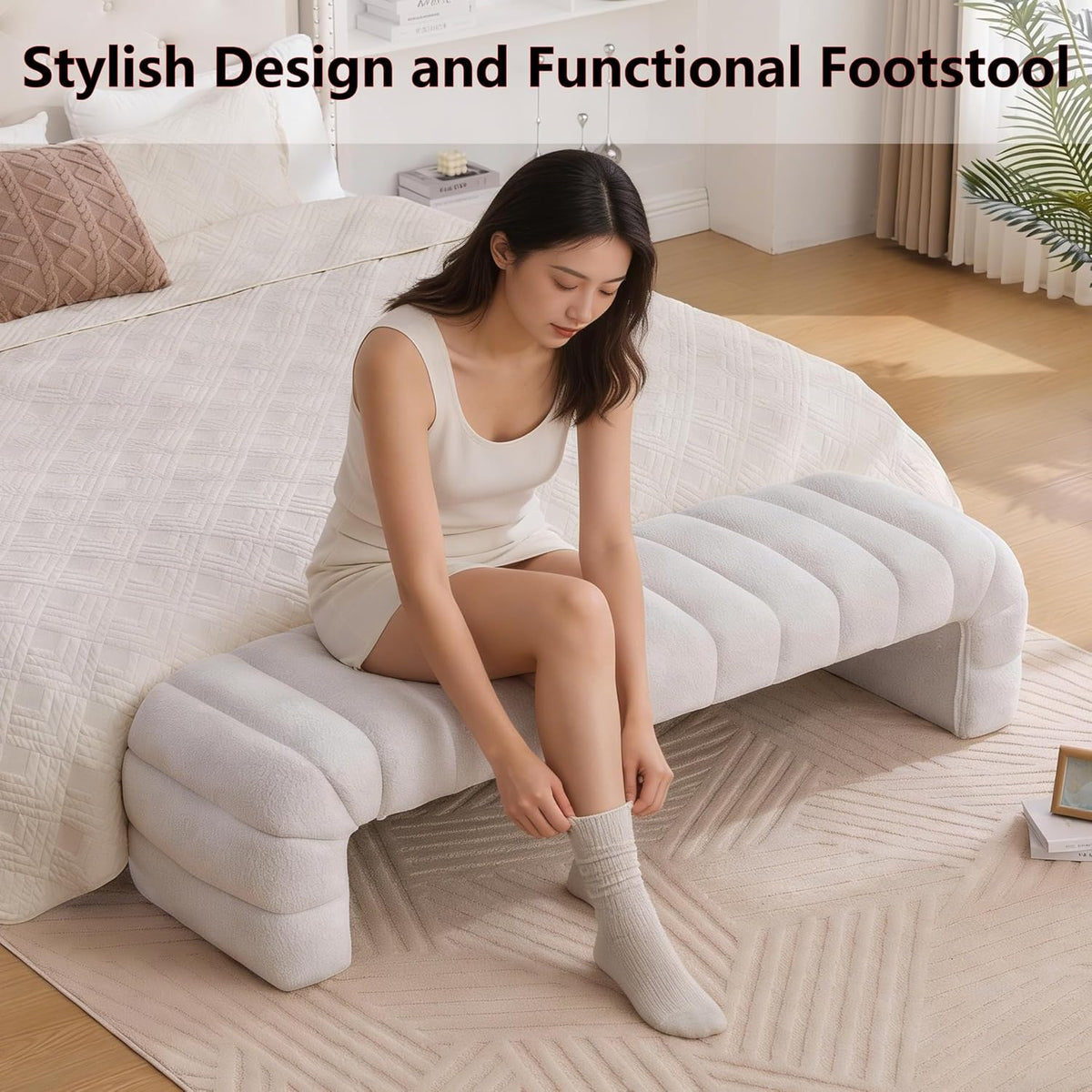 Tufted Chenille Arched Ottoman Bench