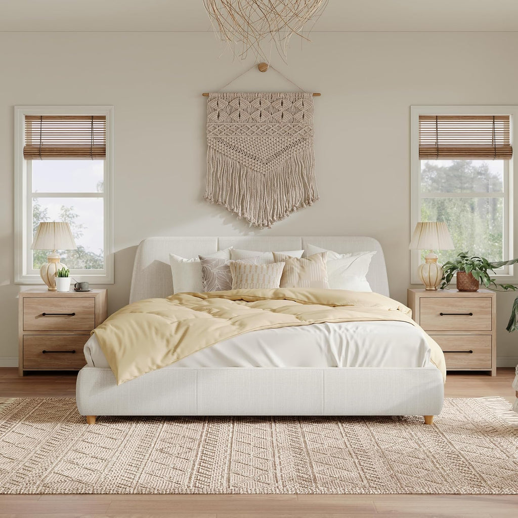 Linen Queen Curved Platform Bed