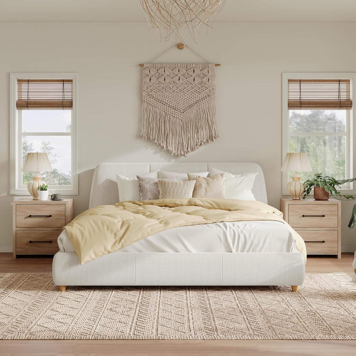 Linen Queen Curved Platform Bed