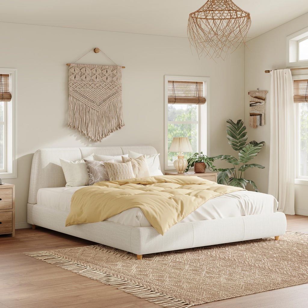 Linen Queen Curved Platform Bed