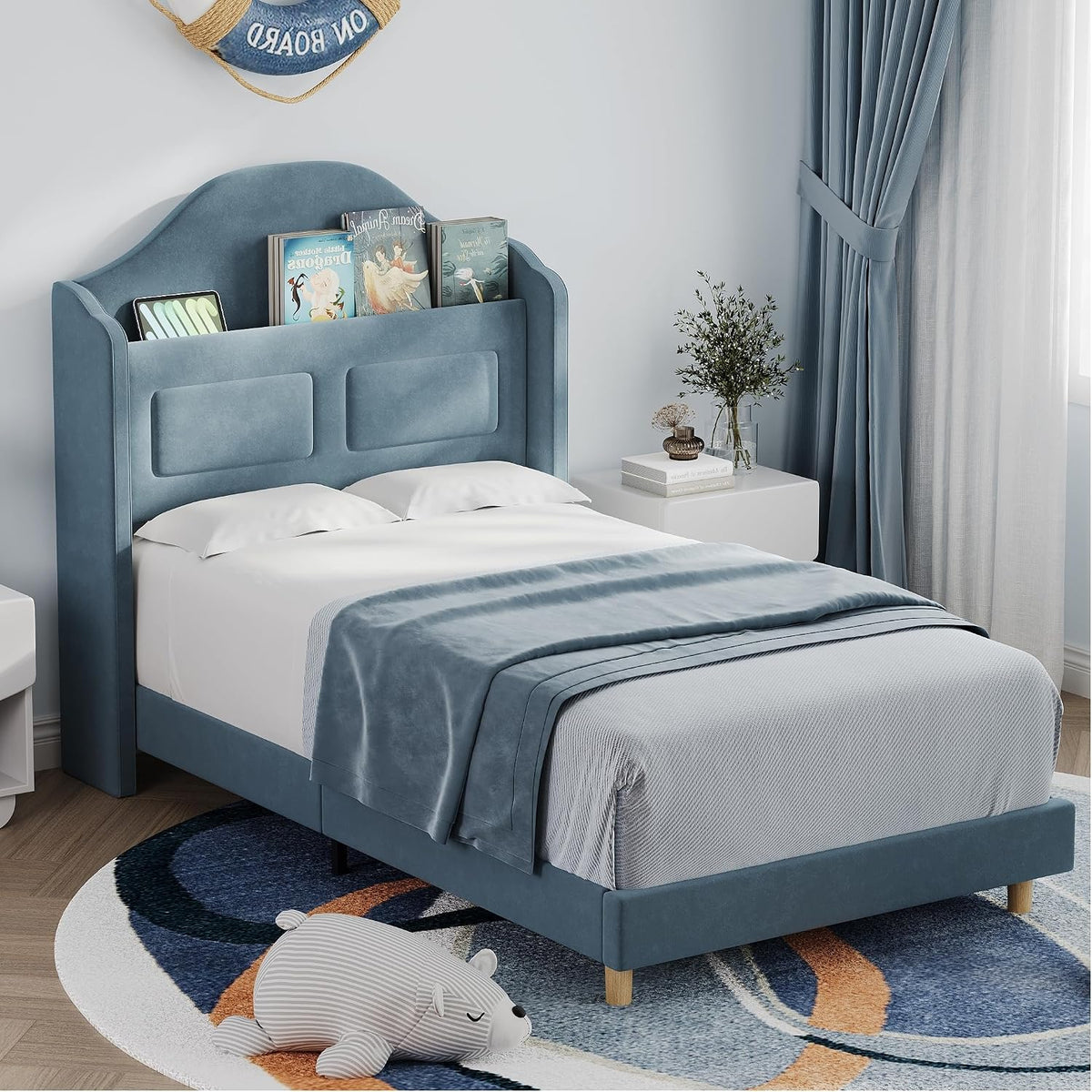LED Velvet Twin Kids Platform Bed