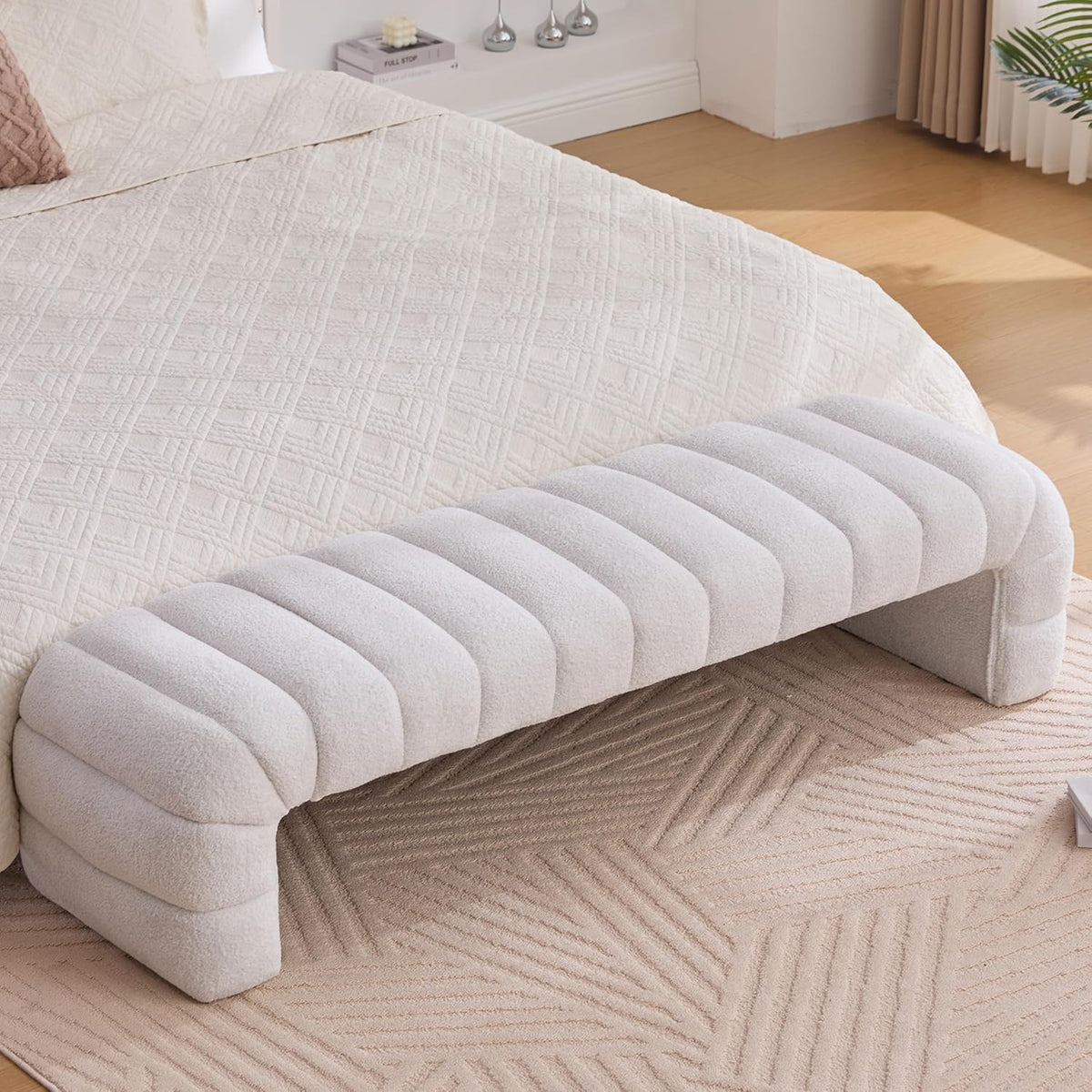 Tufted Chenille Arched Ottoman Bench